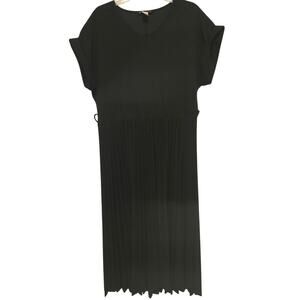 Sz 3X ELIZABETH NICOLE Black Cuffed Drop-shoulder Pleated Bottom Midi Dress